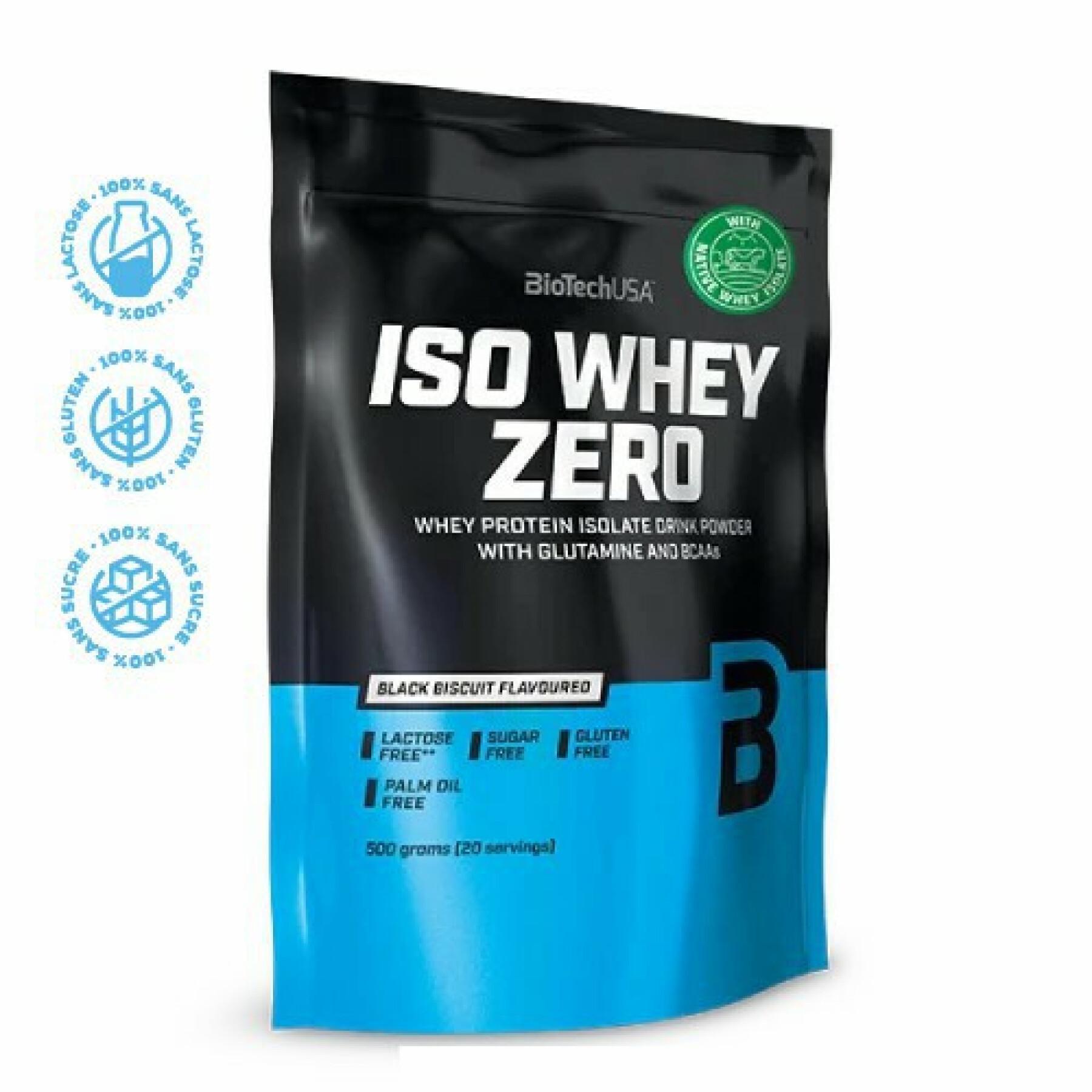 Pak van 10 zakjes proteïne Biotech USA iso whey zero lactose free - Black Biscuit - 500g