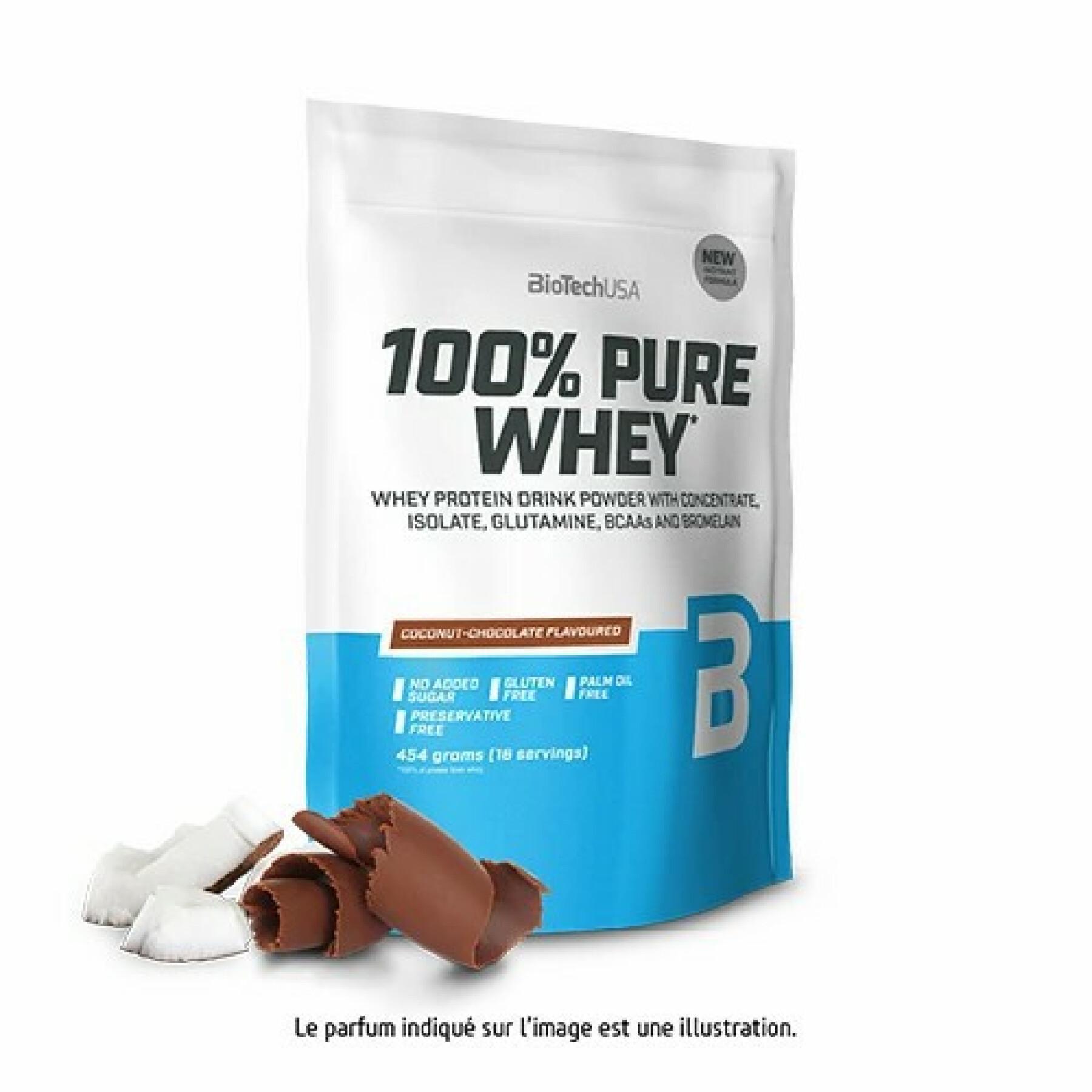 Pak van 10 zakken 100% zuivere wei-eiwitten Biotech USA - Noix de coco-chocolat - 454g