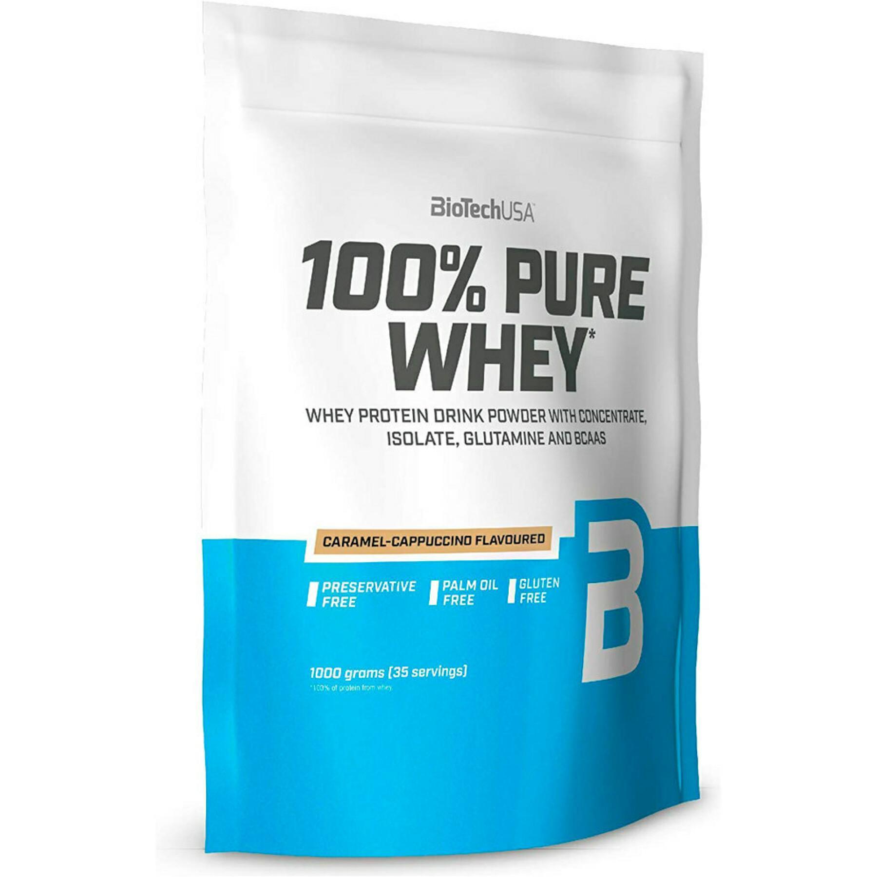 Pak van 10 zakken 100% zuivere wei-eiwitten Biotech USA - Caramel-cappuccino - 454g