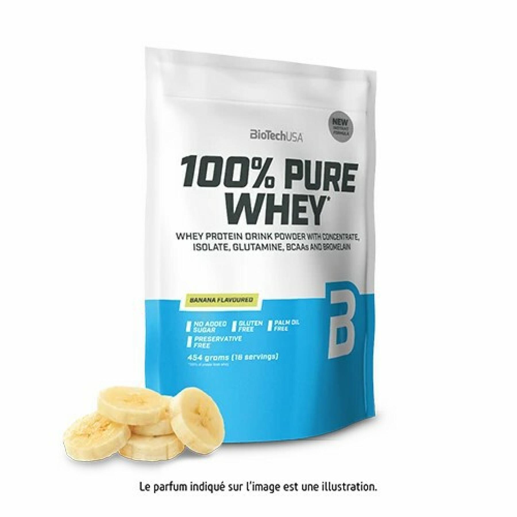 Pak van 10 zakken 100% zuivere wei-eiwitten Biotech USA - Banane - 454g