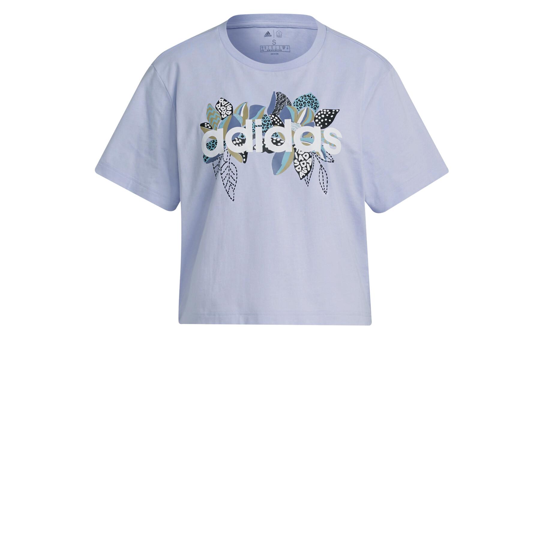 Dames-T-shirt adidas X Farrio Print Boyfriend Cropped Coton Logo